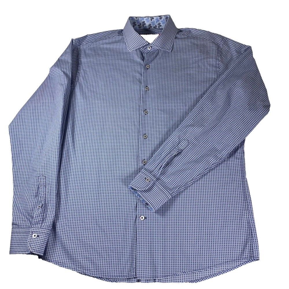 Georg Roth Los Angeles Mens Blue Geometric Pattern Button Down Long Sleeve Shirt